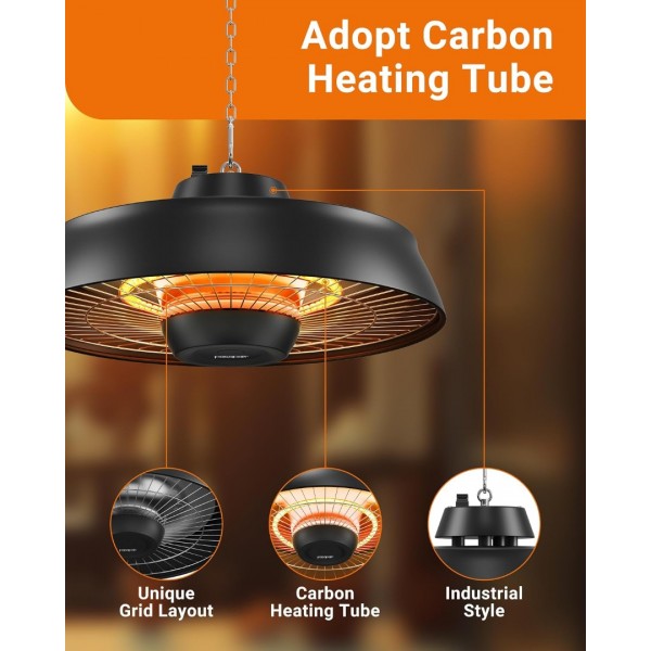 PASAPAIR 1500W IP24 Carbon Infrared Hanging Patio Heater, Outdoor Warmth
