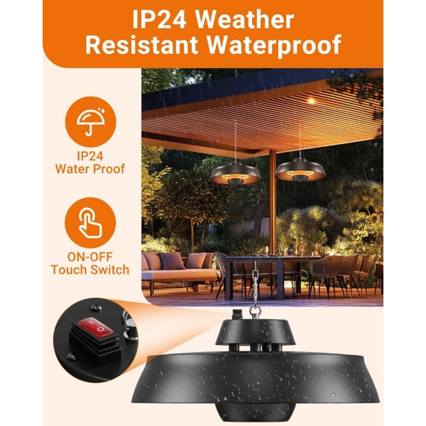 PASAPAIR 1500W IP24 Carbon Infrared Hanging Patio Heater, Outdoor Warmth