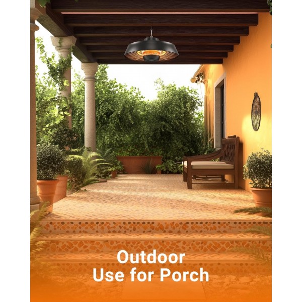PASAPAIR 1500W IP24 Carbon Infrared Hanging Patio Heater, Outdoor Warmth