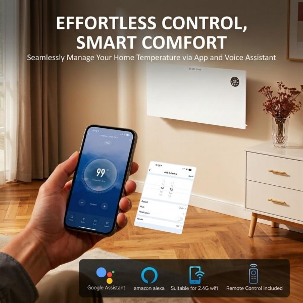 Pasapair 1500W Convection Panel Heater, Remote, WiFi App & Alexa Control
