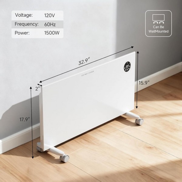 Pasapair 1500W Convection Panel Heater, Remote, WiFi App & Alexa Control